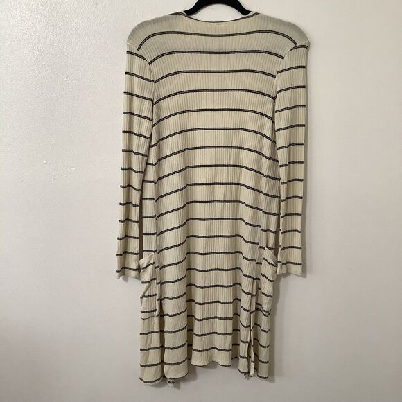 Daytrip Minimalist Chic Cozycore Slouchy Striped Cream Long Open Cardigan Small - Picture 6 of 10